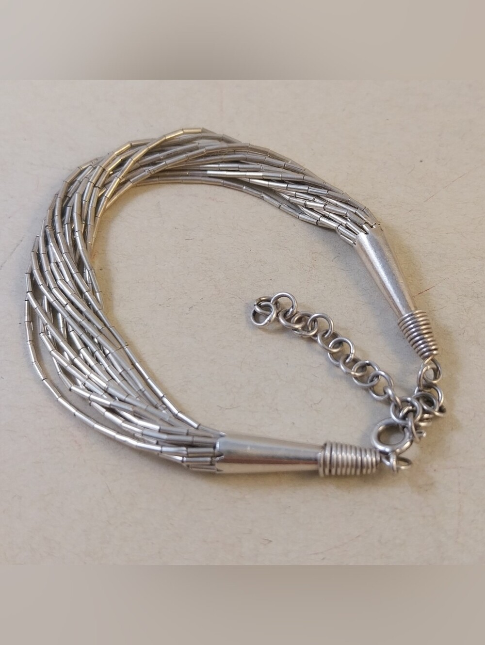 Vintage Sterling Silver Multi-Strand Tube Bead Bracelet - Women's Jewelry - Picture 12 of 12